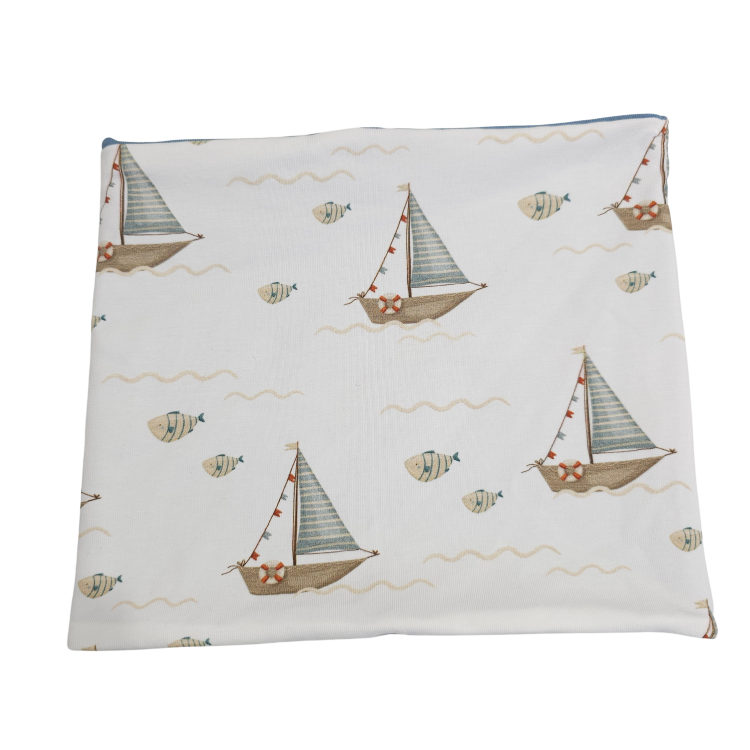 Wendeschlupfschal Küstenkind Boote Fische (innen taubenblau)